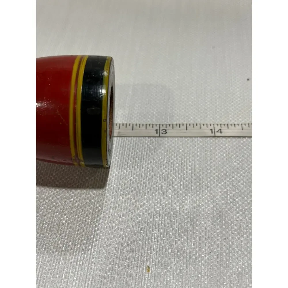 Wooden Folk Art striped candlestick red yellow black orange vintage hand painted